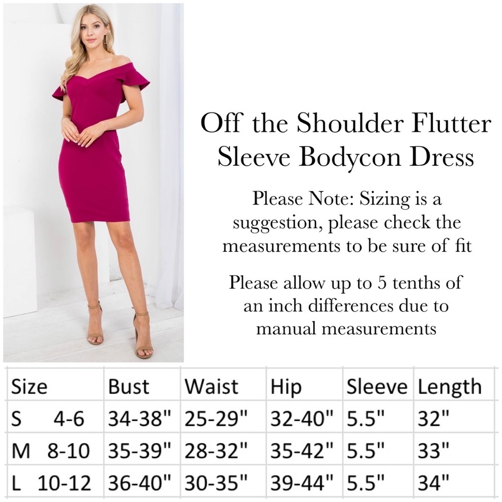 Raspberry Off the Shoulder Flutter Sleeve Bodycon Dress - Picture 16 of 16